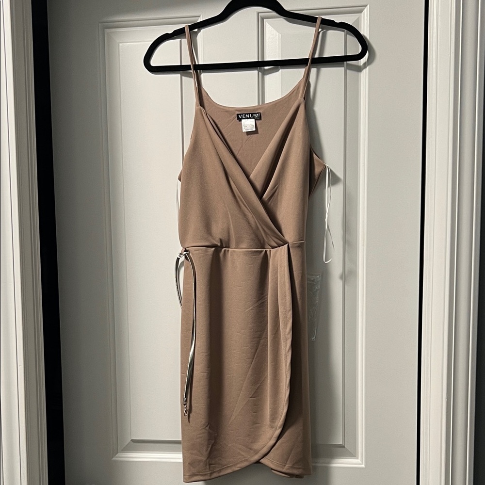 VENUS Beige Wrap Mini Dress